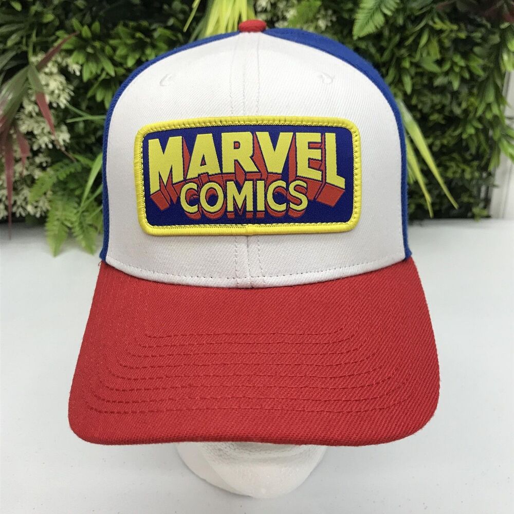 Marvel Comics Hat Cap Snap Back Mens One Size Red White Blue Patch Logo Graphic